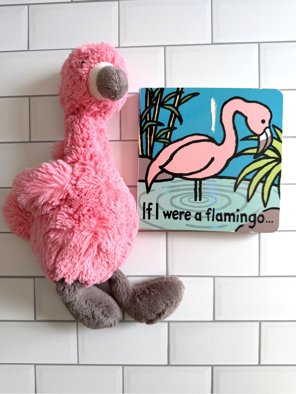 🦩 *Retired* JellyCat Bashful Flamingo & Board Book Medium Size & Very RARE
